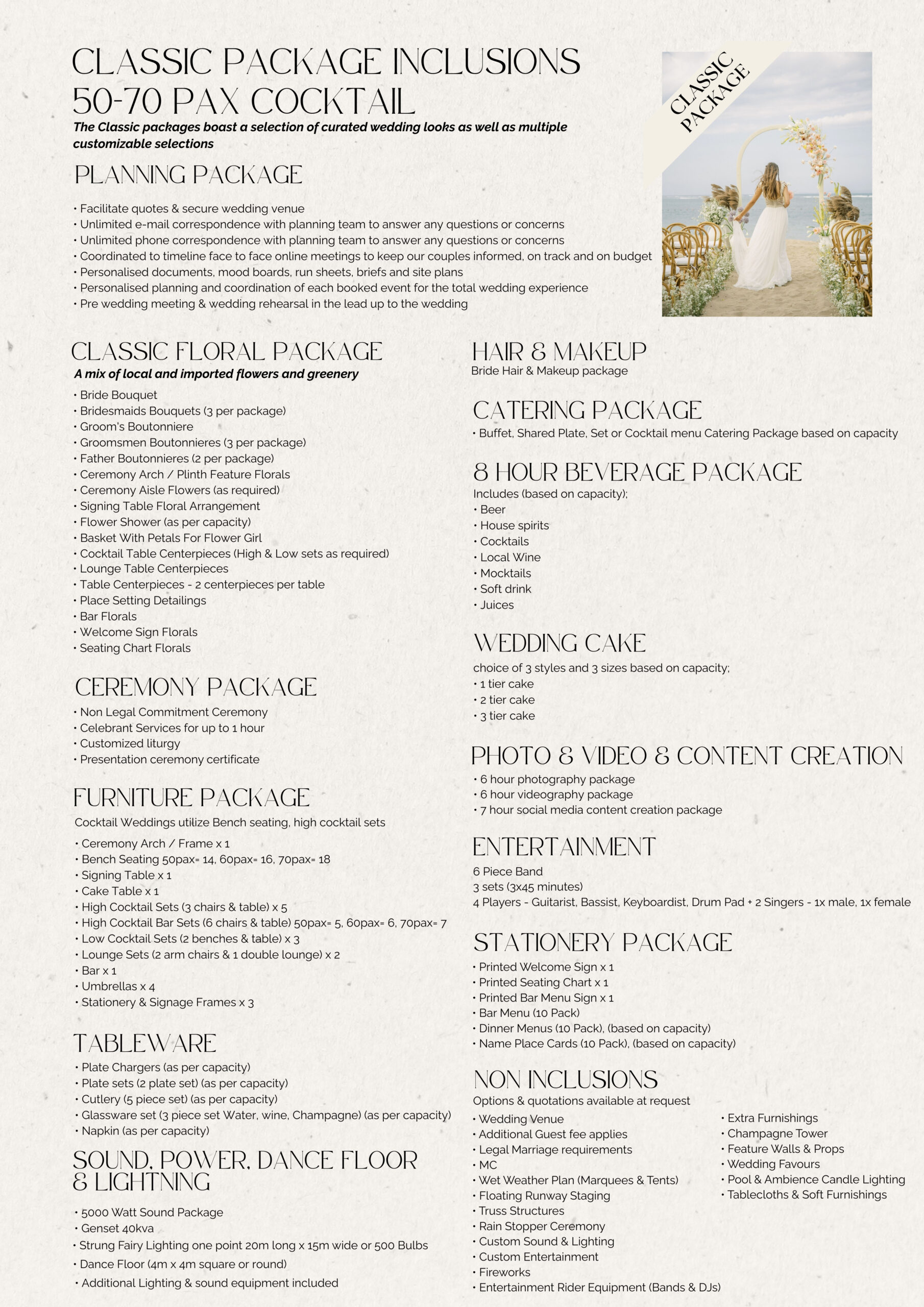 Classic Package Inclusions 50 70 Cocktail - Island Events Co Bali